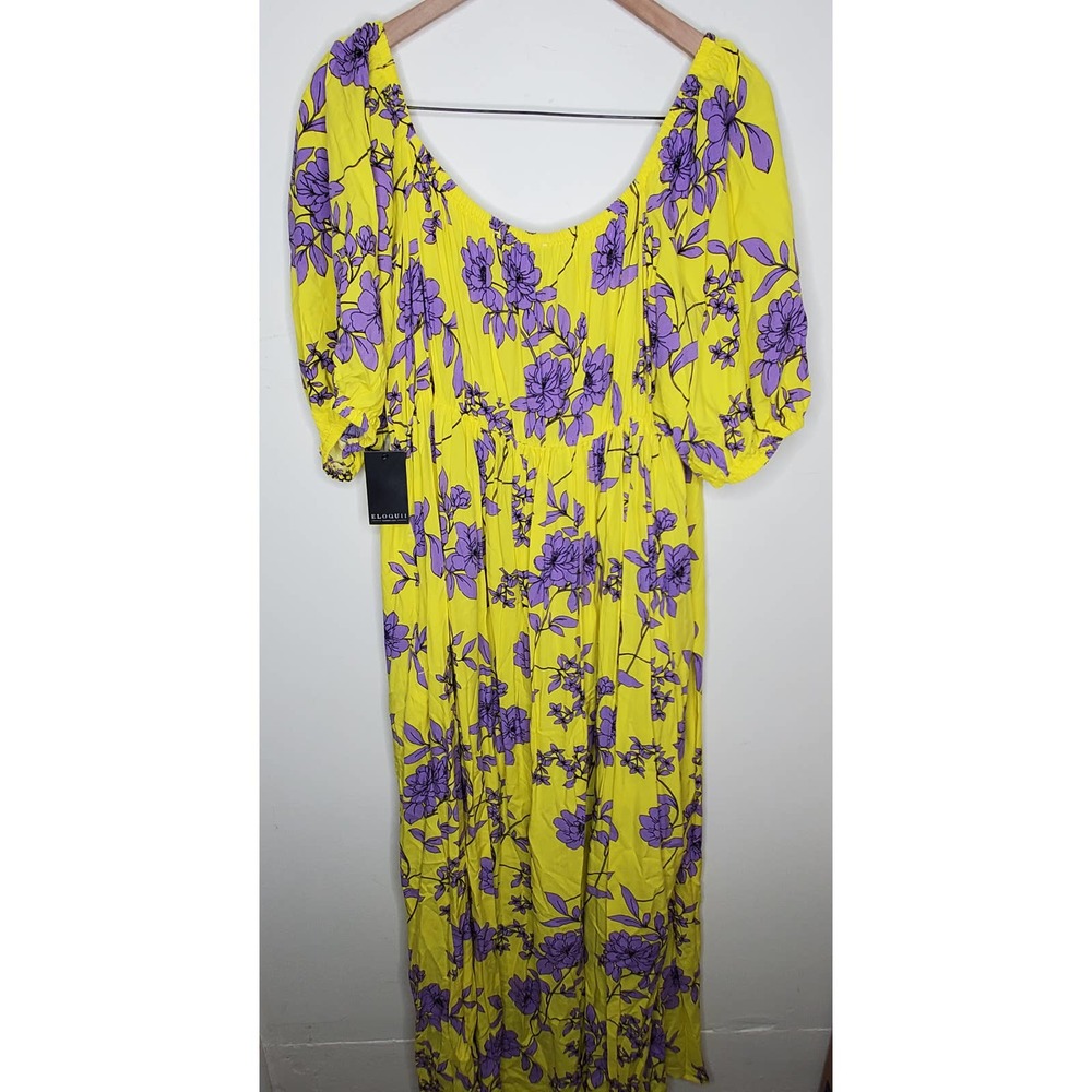 Eloquii Yellow Purple Tie Front Skirted Maxi Dress Flirty Sexy Romantic, 16 - Picture 5 of 9